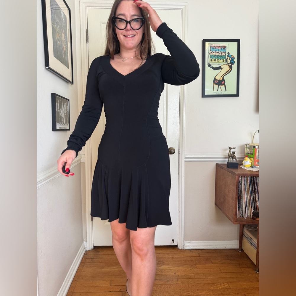 90s Vintage Alaia Black Long Sleeved Bodycon Dress Sz L